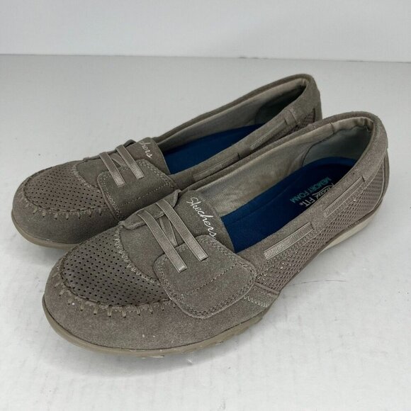 Skechers Womens 22516 Gray Newbury St Adored Slip On leather Size 10 Loafers - Picture 1 of 9